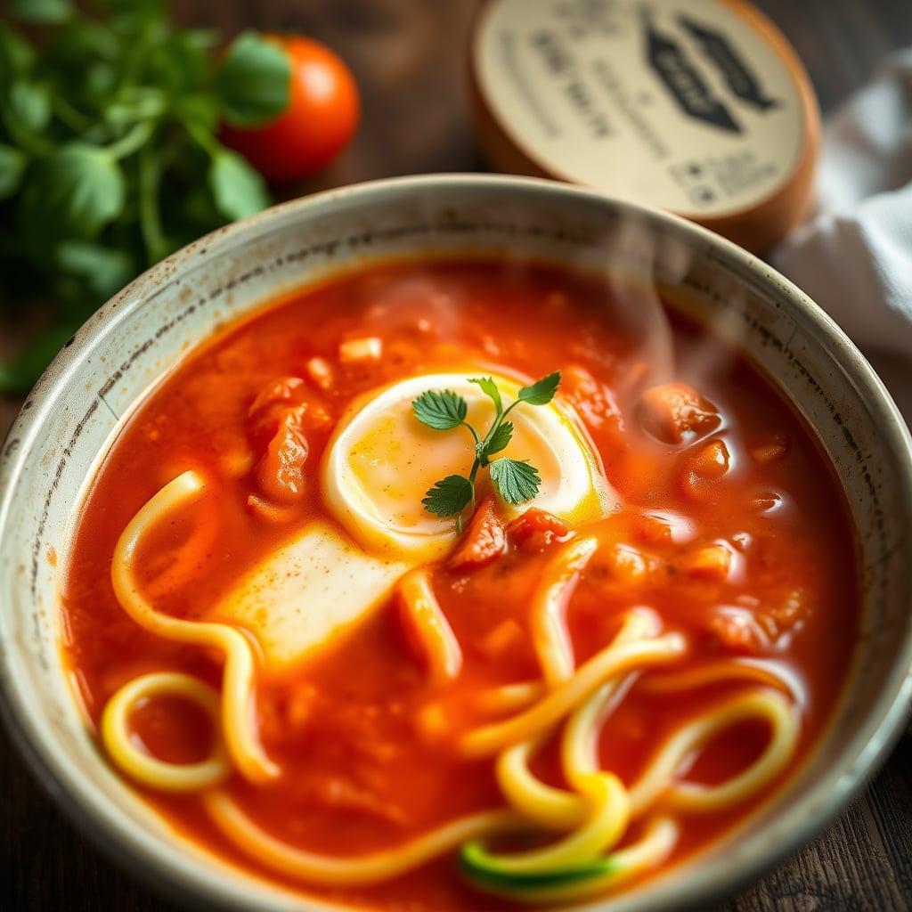 Tuscan Tomato and Egg Drop Stracciatella Soup with Zucchini Noodles Tuscan Tomato and Egg Drop Stracciatella Soup with Zucchini Noodles
