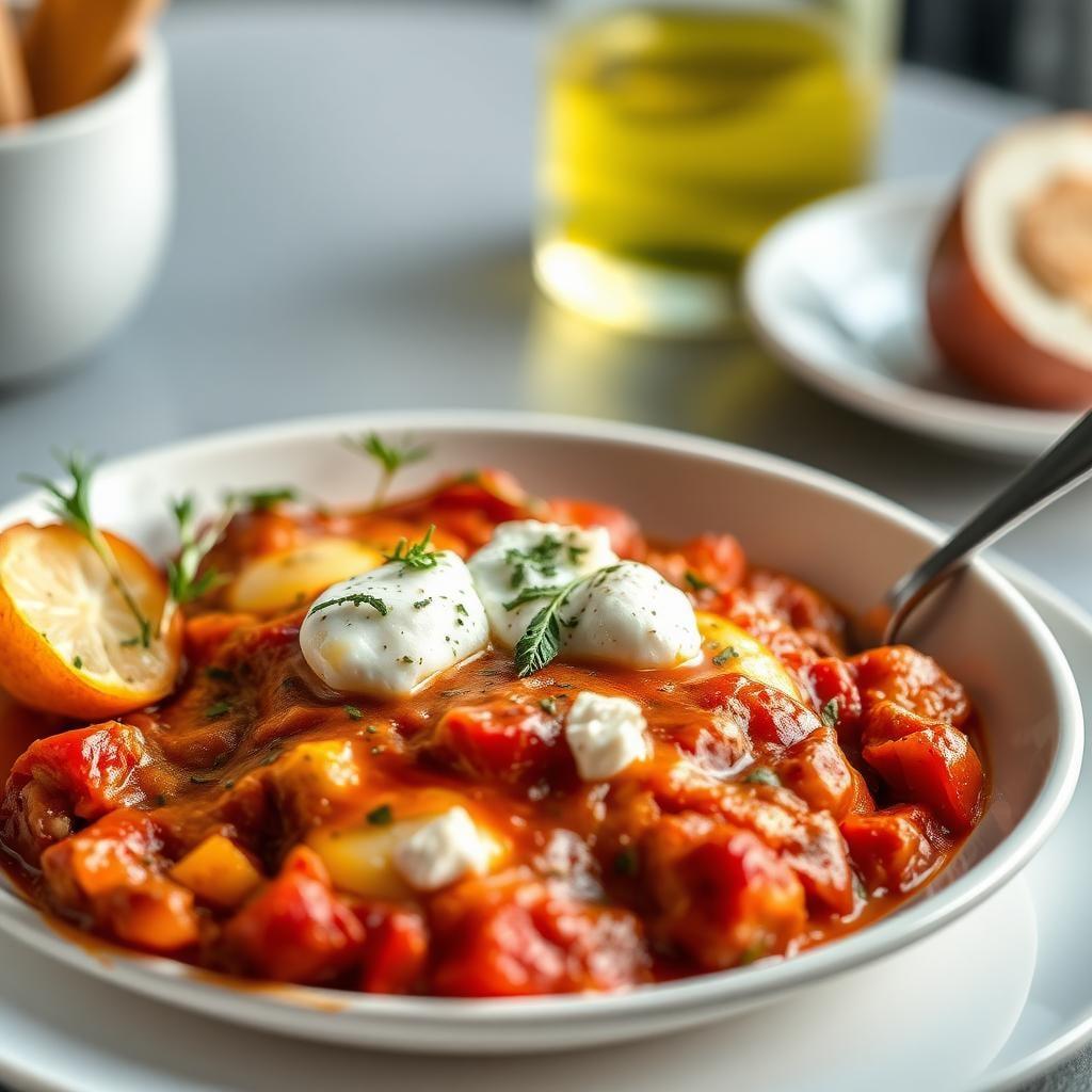 Shakshuka with Herb-Infused Olive Oil & Feta Shakshuka with Herb-Infused Olive Oil & Feta