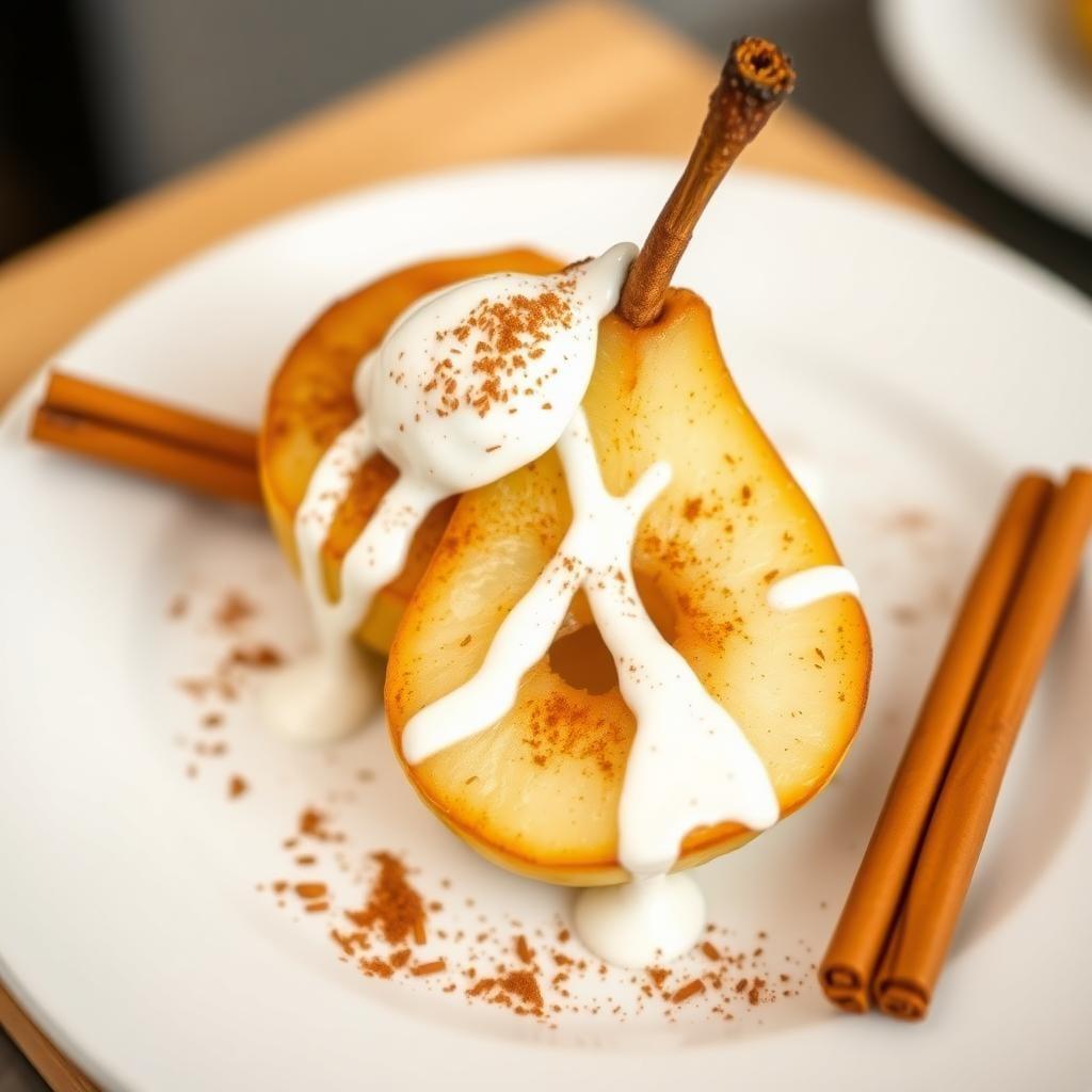 Maple-Cinnamon Baked Pear with Yogurt Drizzle Maple-Cinnamon Baked Pear with Yogurt Drizzle
