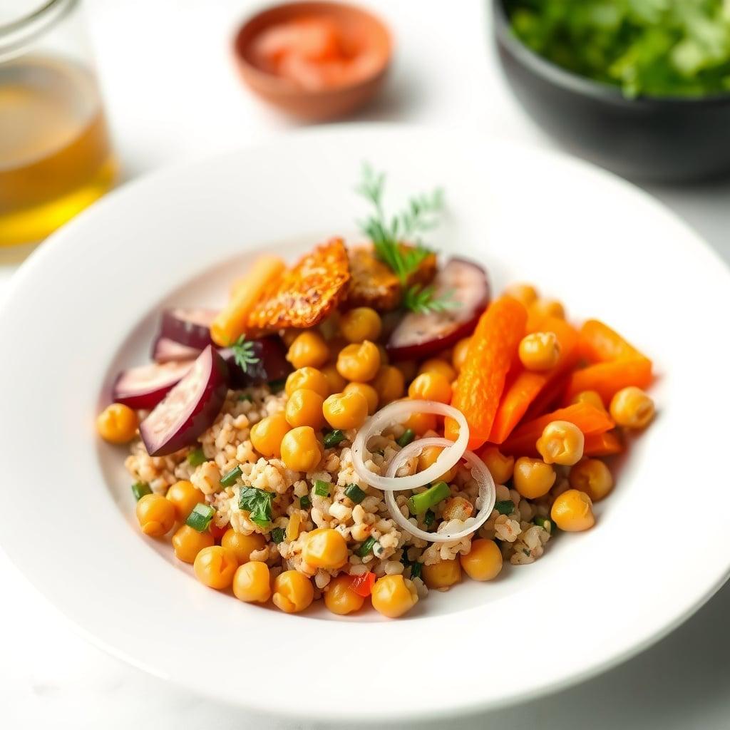 Mediterranean Flavor Base Grain Bowl with Crispy Chickpeas Mediterranean Flavor Base Grain Bowl with Crispy Chickpeas