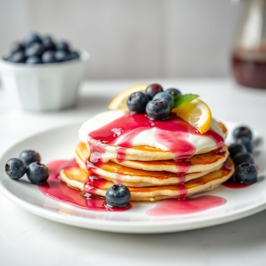 Lemon Ricotta Pancakes with Blueberry Sauce Lemon Ricotta Pancakes with Blueberry Sauce