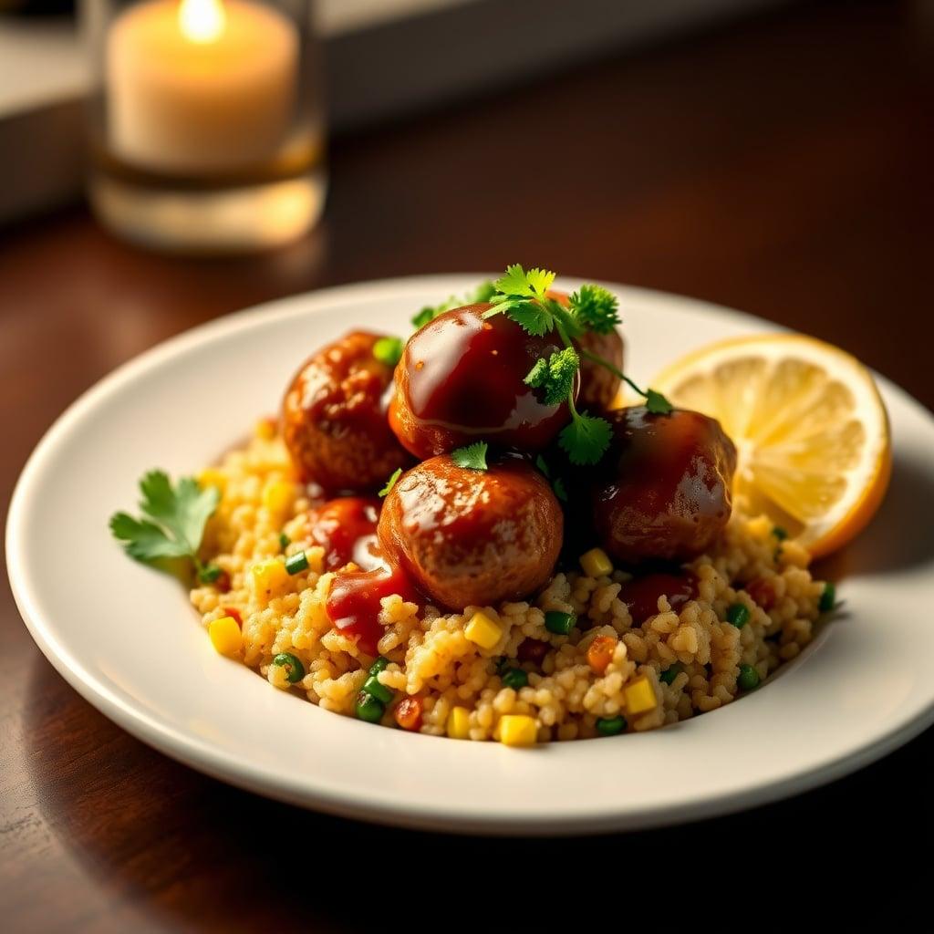Chipotle-Honey Glazed Turkey Meatballs with Cilantro-Lime Quinoa and Charred Corn Salsa