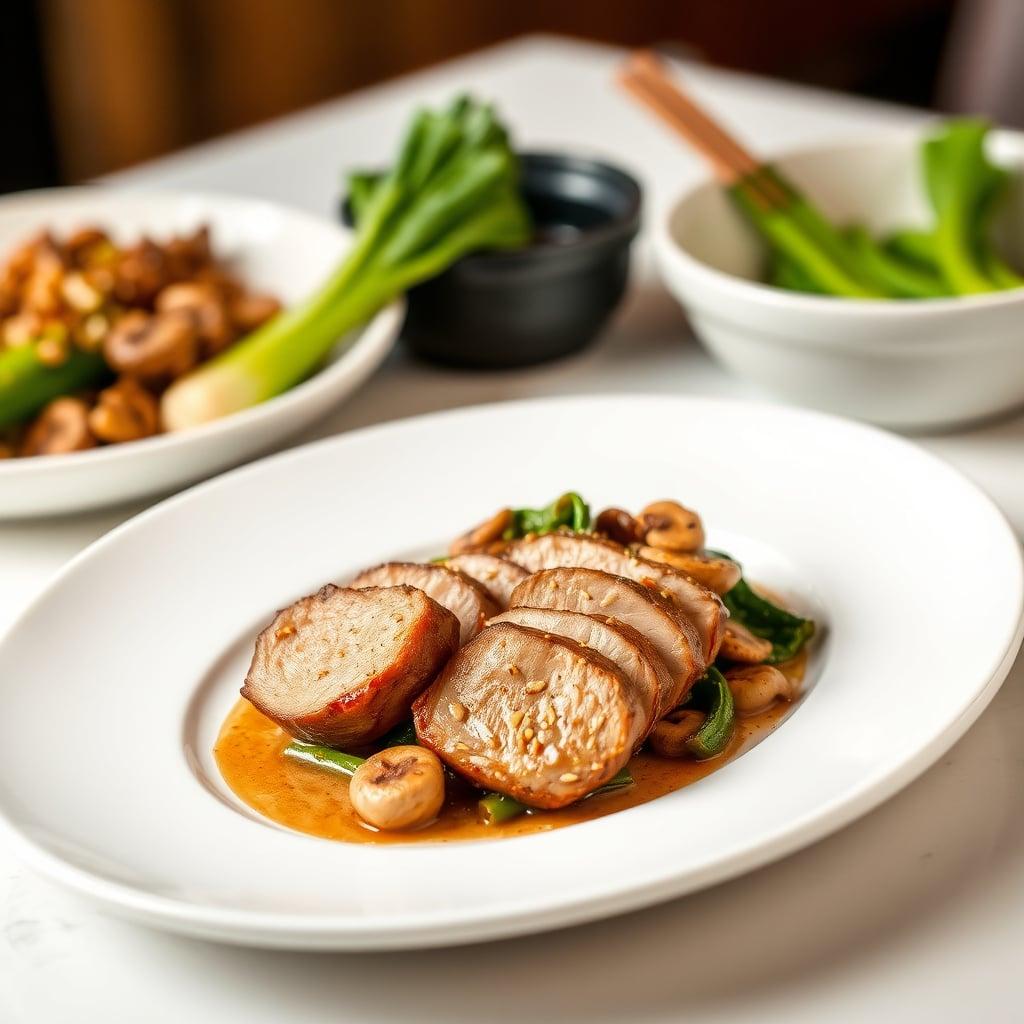 Sesame-Ginger Pork Tenderloin with Bok Choy and Mushroom Stir-Fry Sesame-Ginger Pork Tenderloin with Bok Choy and Mushroom Stir-Fry