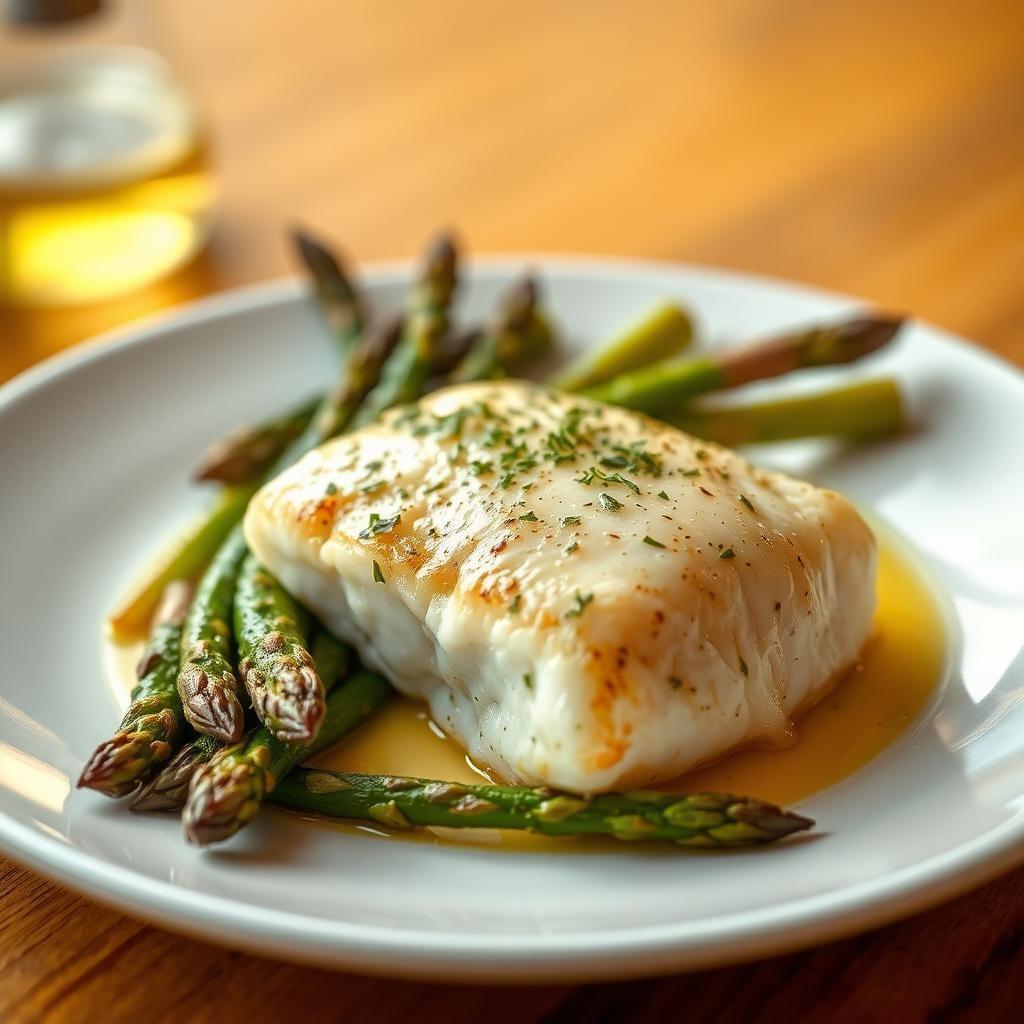 Baked Cod with Lemon-Herb Butter and Roasted Asparagus Baked Cod with Lemon-Herb Butter and Roasted Asparagus