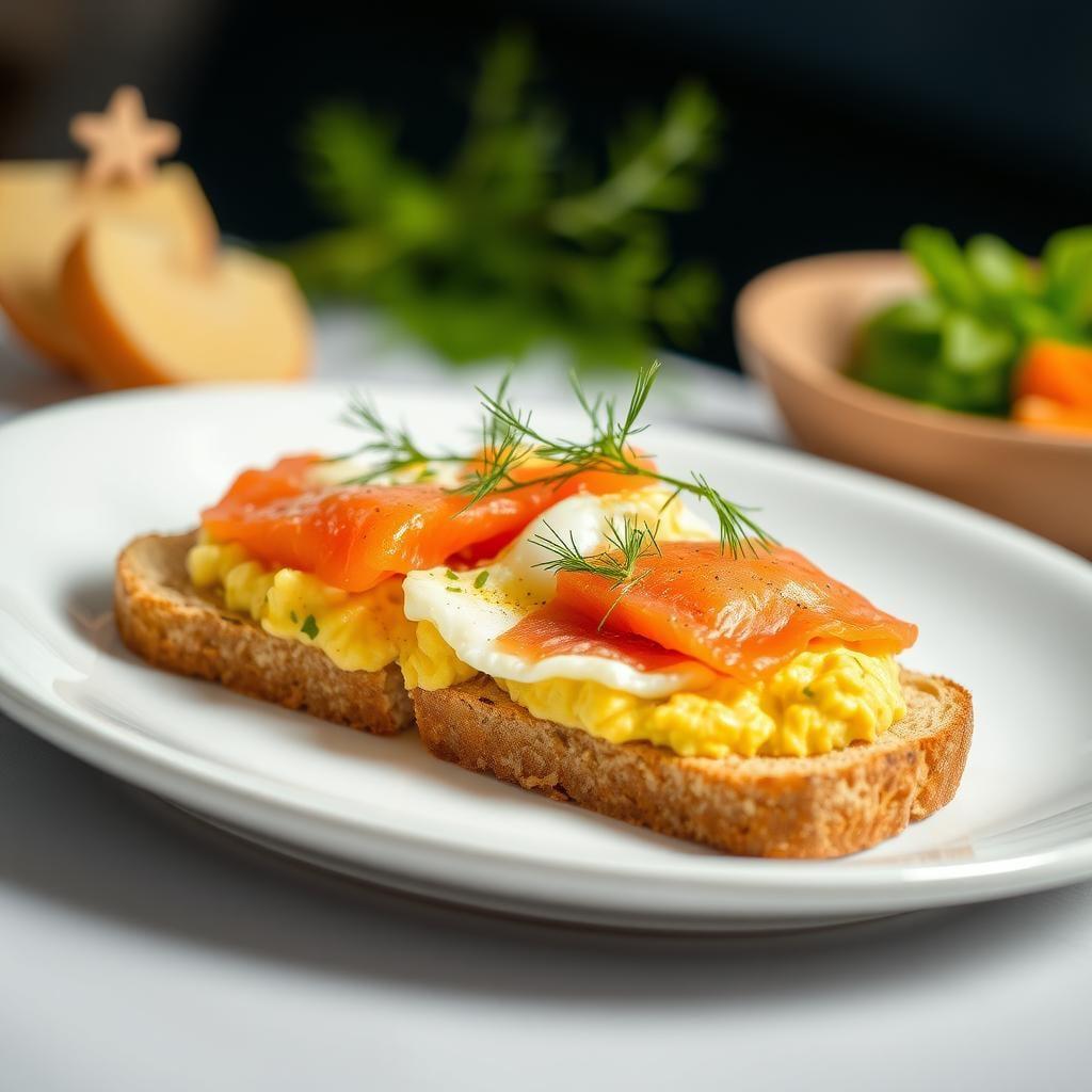 Smoked Salmon and Dill Scrambled Eggs on Sourdough Smoked Salmon and Dill Scrambled Eggs on Sourdough