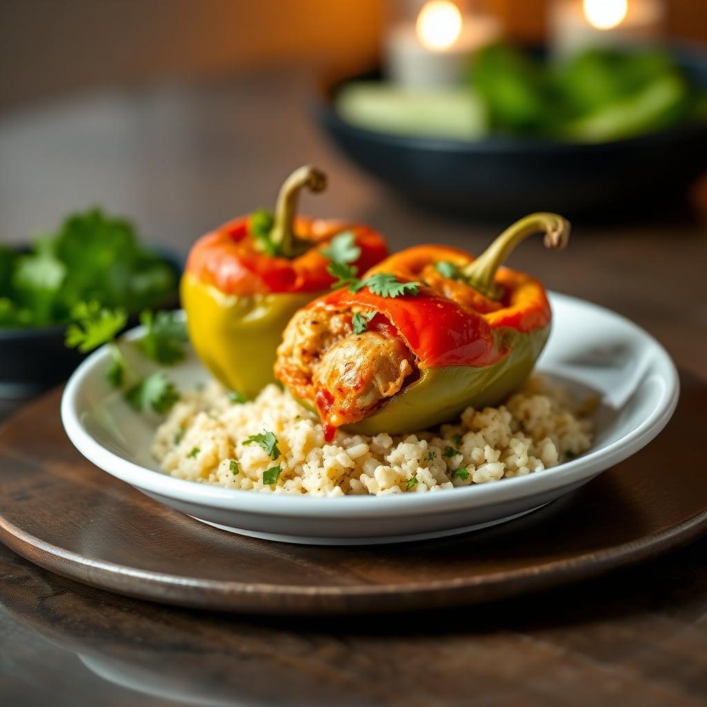 Tex-Mex Turkey Stuffed Peppers with Cilantro Cauliflower Rice Tex-Mex Turkey Stuffed Peppers with Cilantro Cauliflower Rice