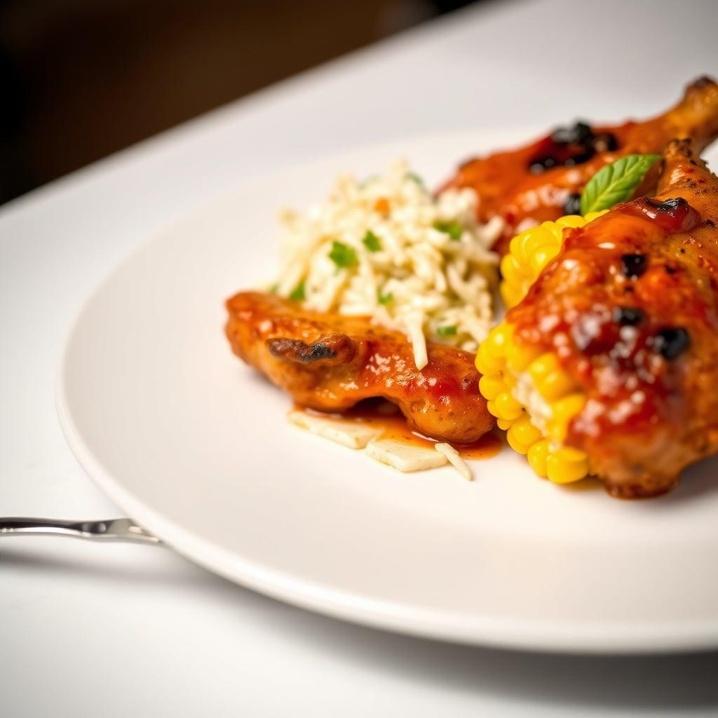 Baked BBQ Chicken Thighs with Corn on the Cob and Coleslaw