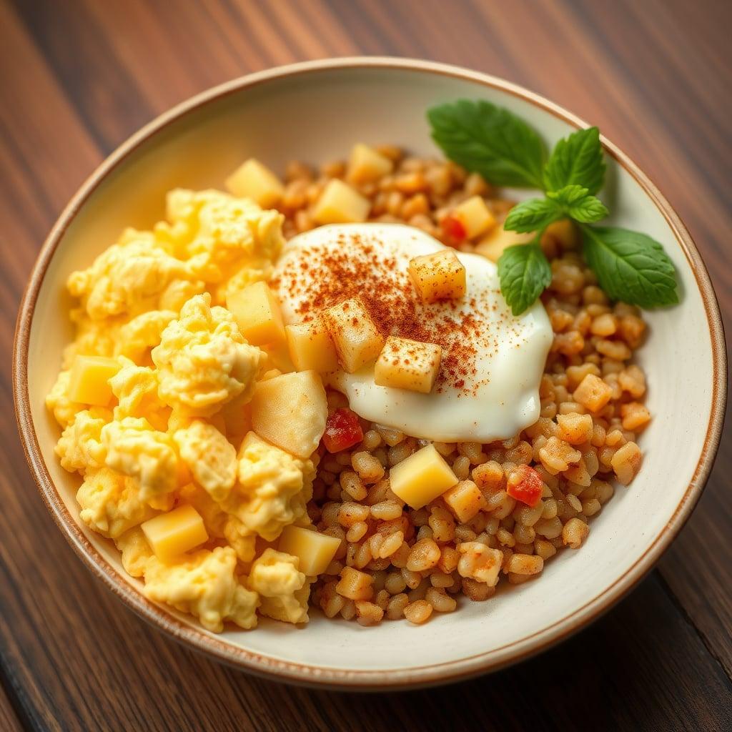 Apple Cinnamon Barley with Scrambled Egg Whites Apple Cinnamon Barley with Scrambled Egg Whites