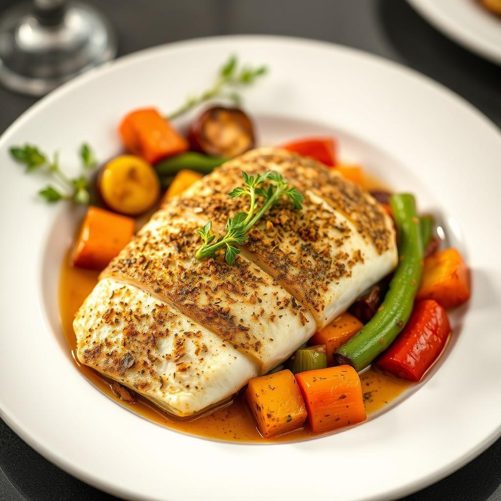 Herb-Crusted Baked Tilapia with Roasted Vegetables Herb-Crusted Baked Tilapia with Roasted Vegetables