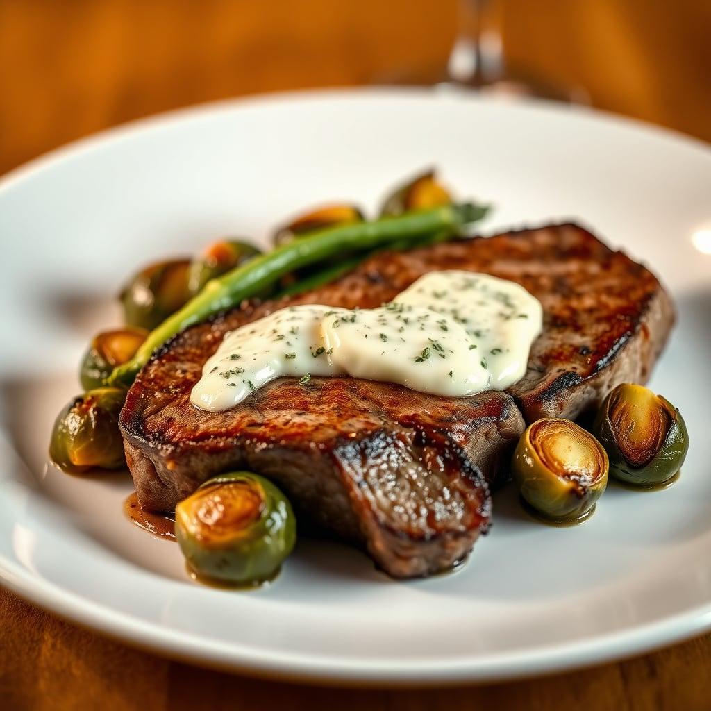 Sirloin Steak with Blue Cheese Butter & Roasted Brussels Sprouts Sirloin Steak with Blue Cheese Butter & Roasted Brussels Sprouts