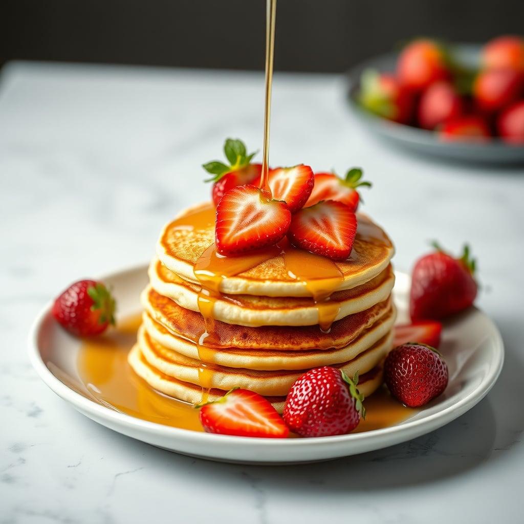 Fluffy Greek Yogurt Pancakes with Fresh Strawberries Fluffy Greek Yogurt Pancakes with Fresh Strawberries