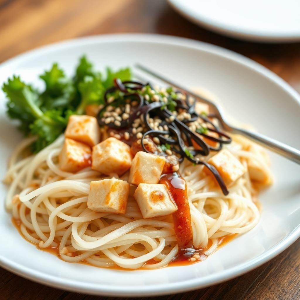 Asian-Inspired Rice Noodle Salad with Sesame Tofu