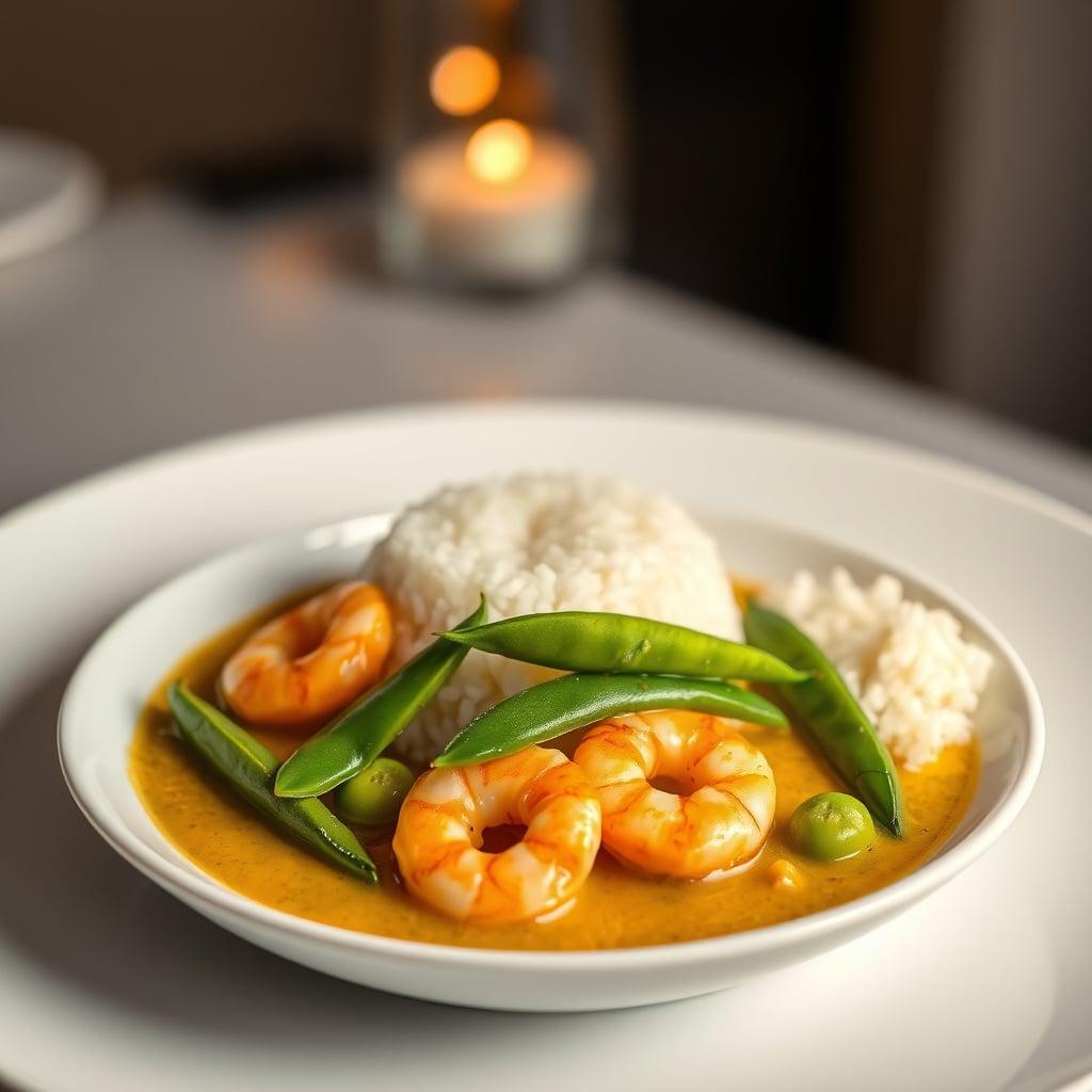 Thai Green Curry with Shrimp, Snap Peas, and Jasmine Rice Thai Green Curry with Shrimp, Snap Peas, and Jasmine Rice