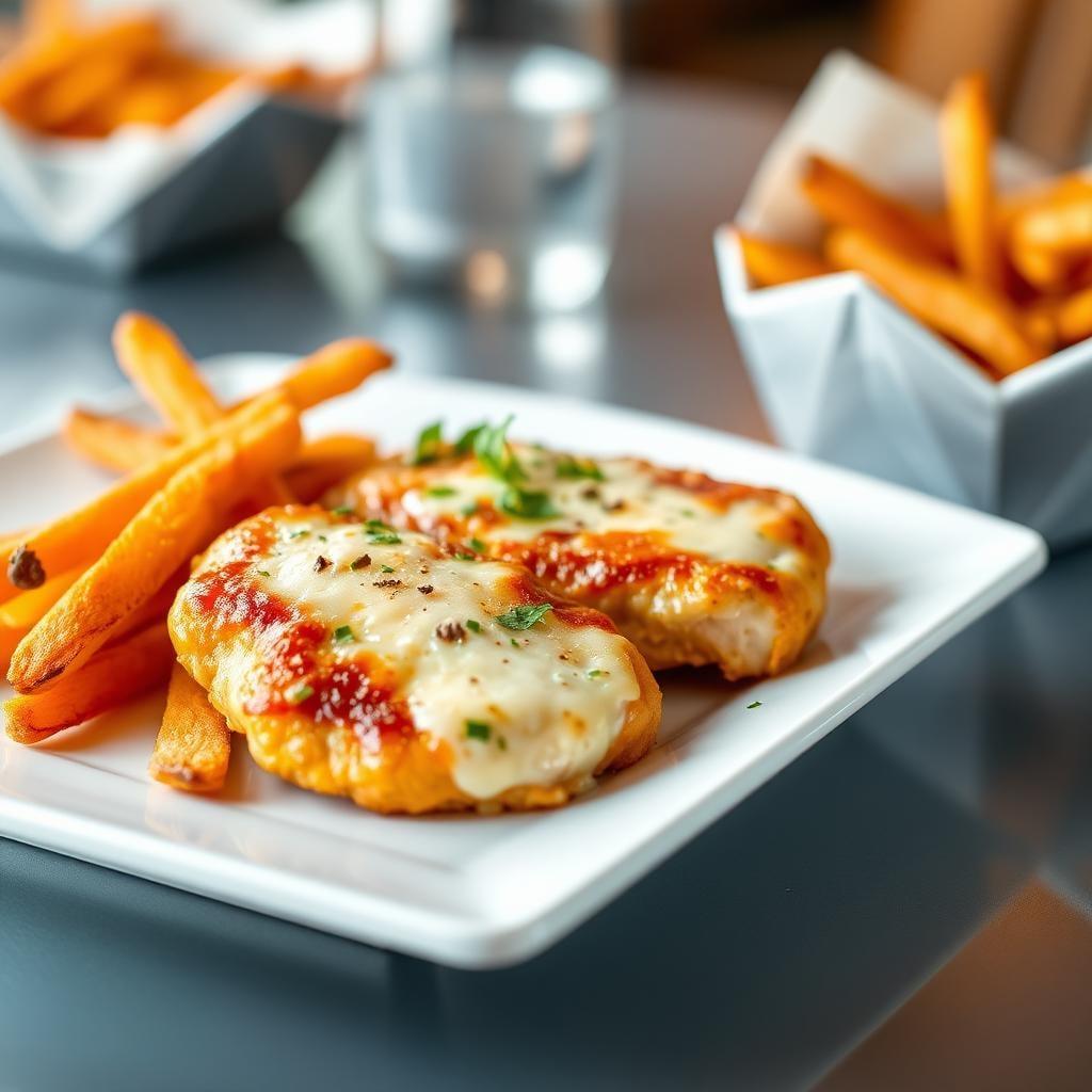 Baked Parmesan Chicken Tenders with Sweet Potato Fries