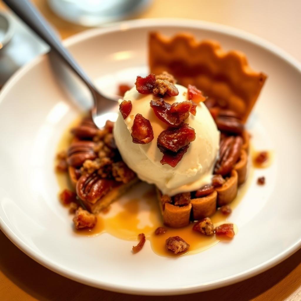 Maple-Bourbon Pecan Tart with Brown Butter Ice Cream and Candied Bacon Crumble Maple-Bourbon Pecan Tart with Brown Butter Ice Cream and Candied Bacon Crumble