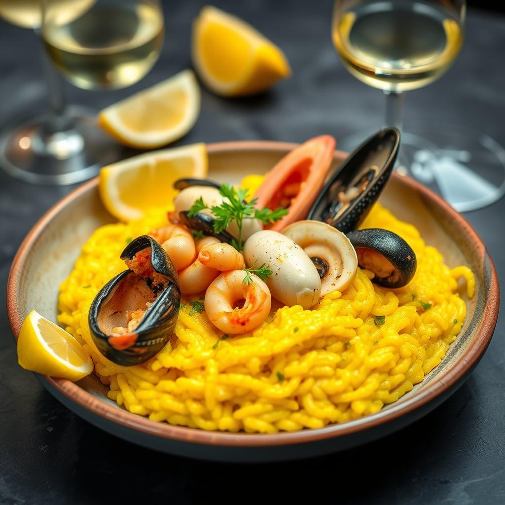 Venetian-Style Seafood Risotto with Saffron and Fresh Herbs Venetian-Style Seafood Risotto with Saffron and Fresh Herbs