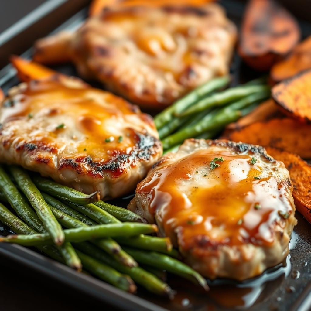 Honey-Dijon Roasted Pork Chops with Sweet Potato Wedges Honey-Dijon Roasted Pork Chops with Sweet Potato Wedges