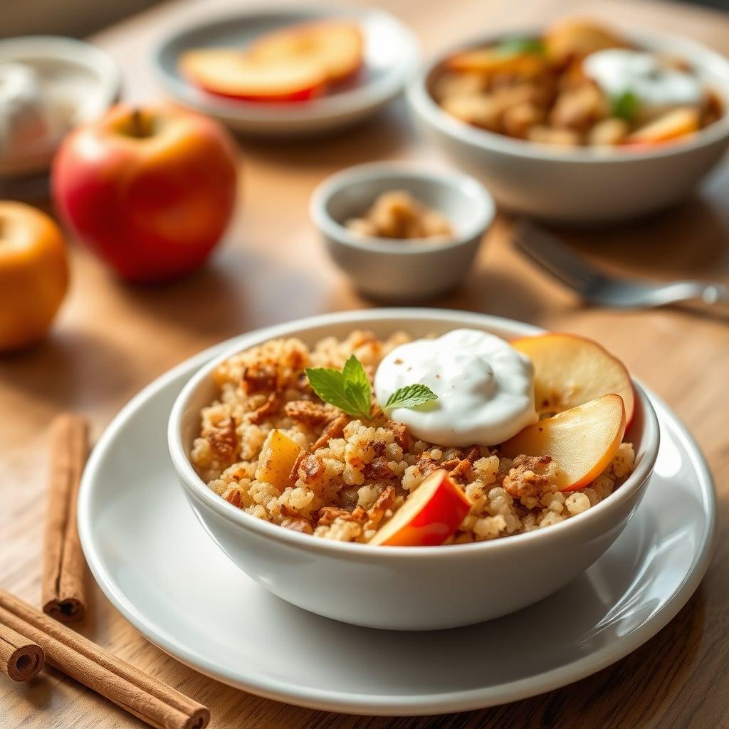 Baked Apple Cinnamon Breakfast Quinoa Bowls with Maple Yogurt