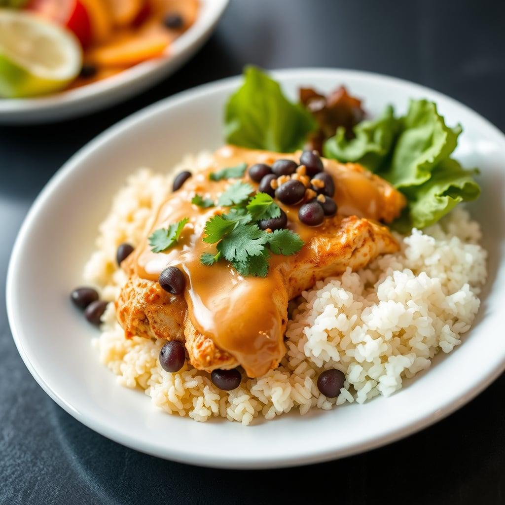 Southwest Chicken and Rice Bowl with Black Beans and Chipotle-Lime Dressing Southwest Chicken and Rice Bowl with Black Beans and Chipotle-Lime Dressing