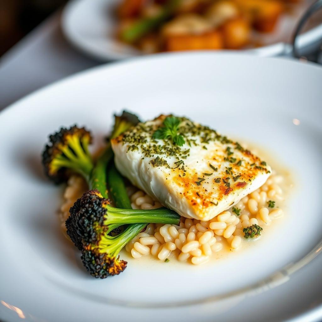 Baked Cod with Herb Crust, Lemon Orzo and Parmesan-Roasted Broccoli