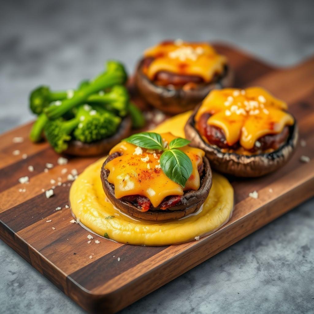 Italian Sausage-Stuffed Portobello Mushrooms with Garlic Broccoli and Parmesan Polenta Italian Sausage-Stuffed Portobello Mushrooms with Garlic Broccoli and Parmesan Polenta