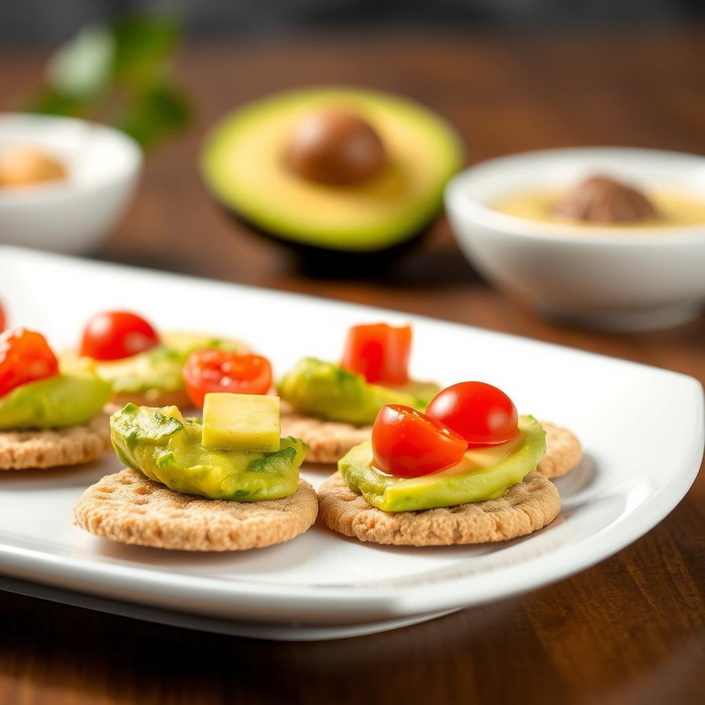 Whole Grain Crackers with Avocado & Cherry Tomatoes Whole Grain Crackers with Avocado & Cherry Tomatoes