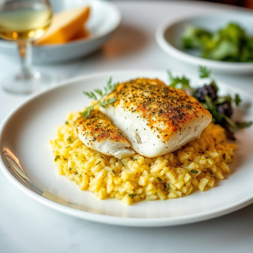 Herb-Crusted Baked Cod with Saffron Rice Pilaf Herb-Crusted Baked Cod with Saffron Rice Pilaf