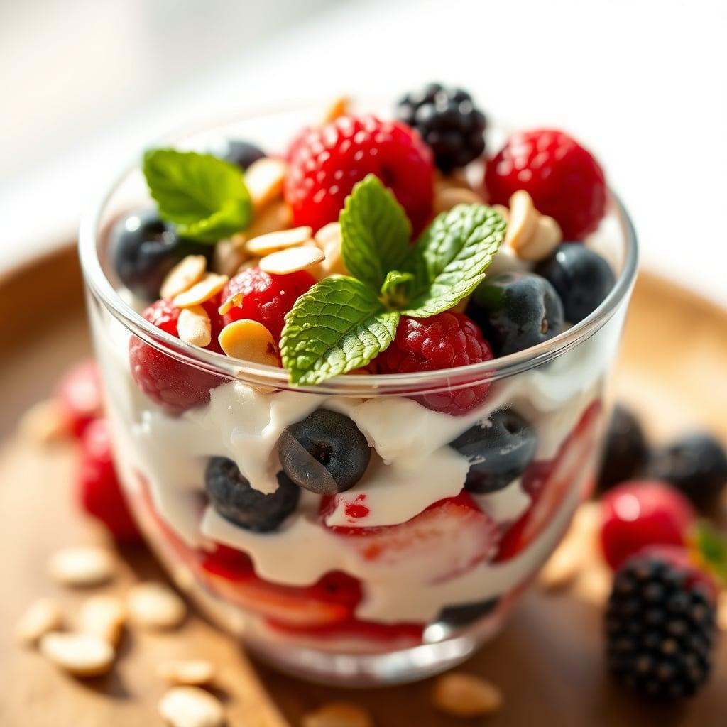 Cottage Cheese and Berry Parfait with Toasted Almonds Cottage Cheese and Berry Parfait with Toasted Almonds