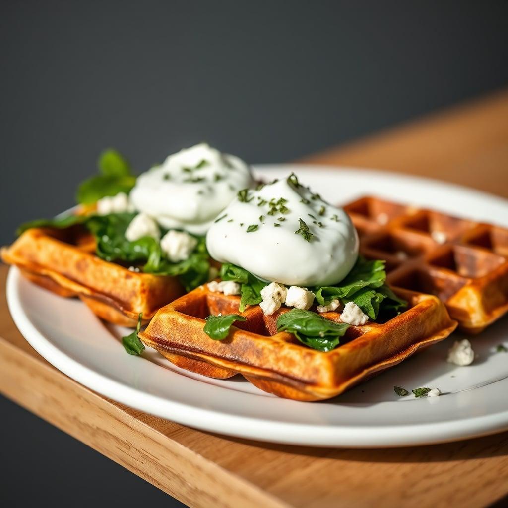 Savory Spinach and Feta Protein Waffles with Herbed Greek Yogurt Savory Spinach and Feta Protein Waffles with Herbed Greek Yogurt