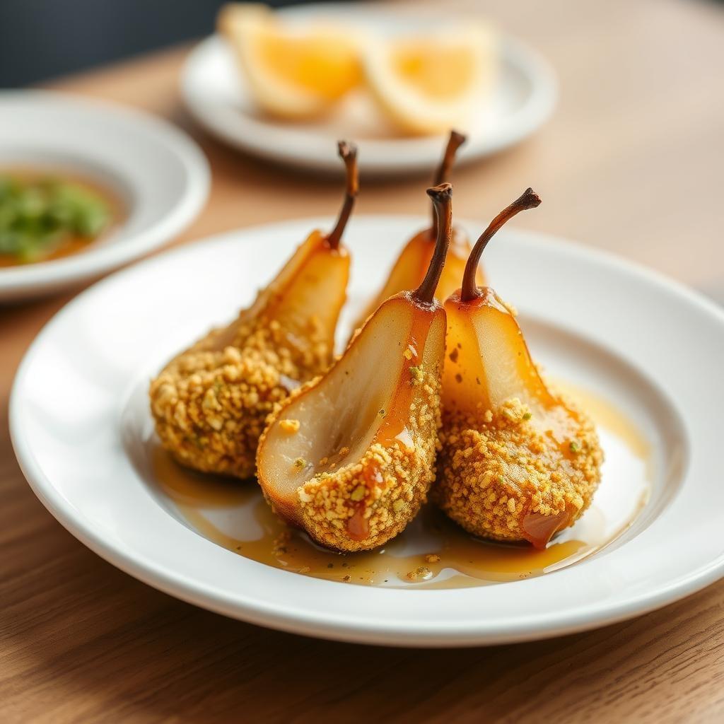 Pistachio-Crusted Baked Pears with Honey Drizzle Pistachio-Crusted Baked Pears with Honey Drizzle