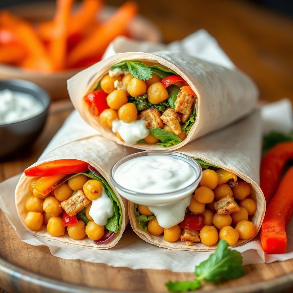 Mediterranean Chickpea and Vegetable Wraps with Lemon-Herb Yogurt Sauce Mediterranean Chickpea and Vegetable Wraps with Lemon-Herb Yogurt Sauce