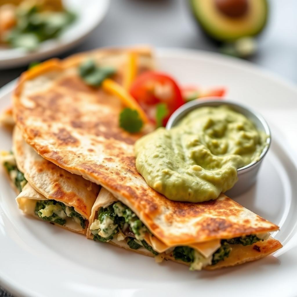 Spinach & Cheese Quesadillas with Avocado Dip Spinach & Cheese Quesadillas with Avocado Dip