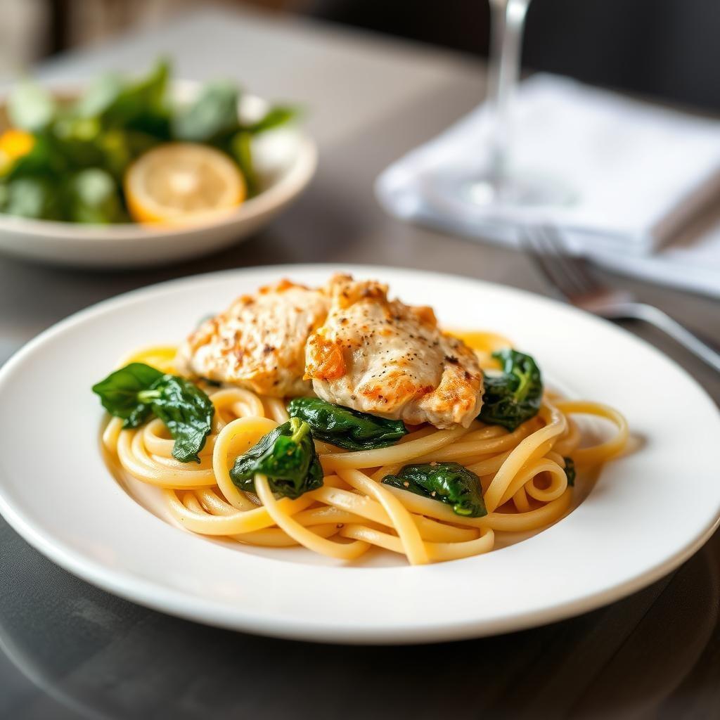 Lemon Garlic Chicken Pasta with Wilted Spinach Lemon Garlic Chicken Pasta with Wilted Spinach