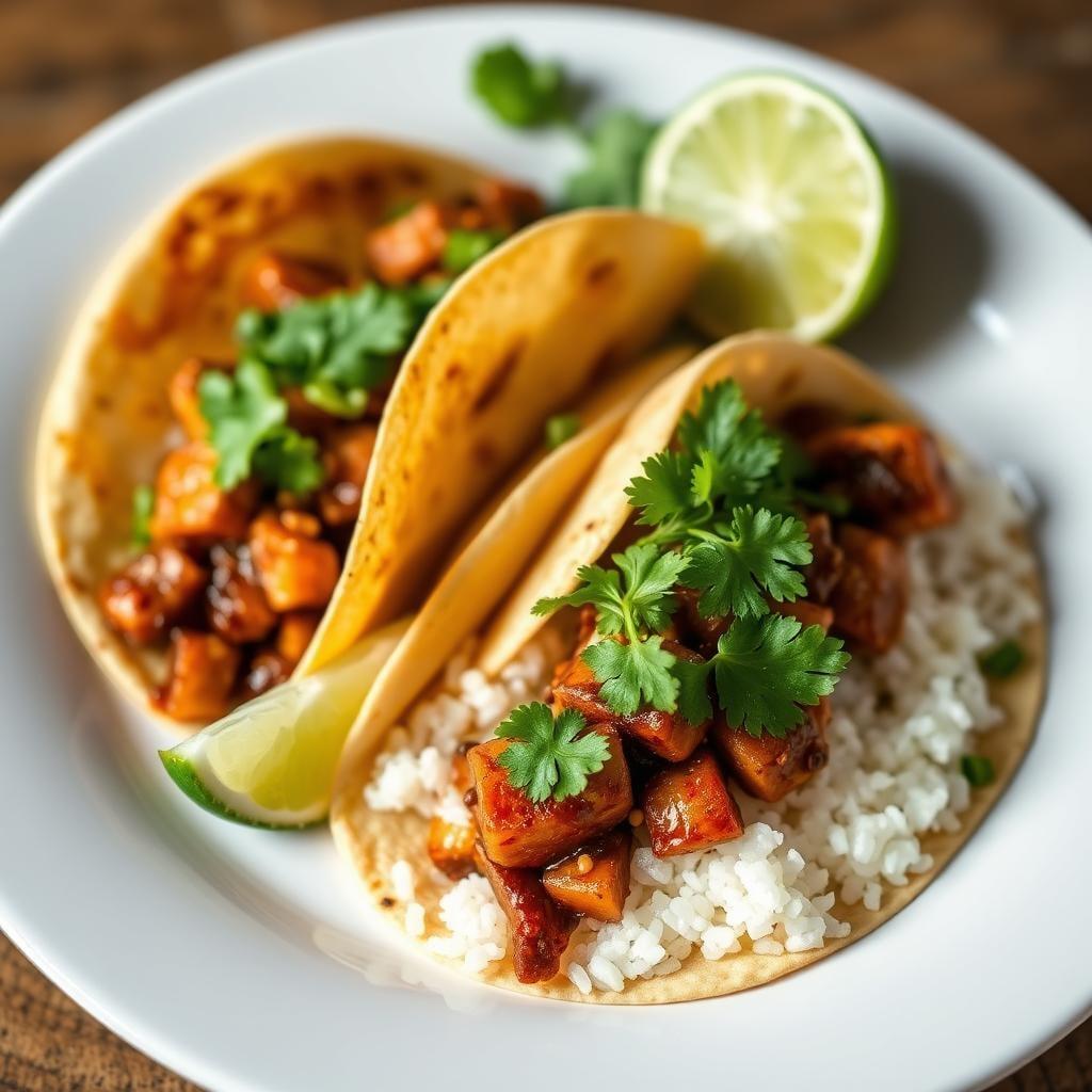 Teriyaki Tempeh Tacos with Cilantro Lime Rice Teriyaki Tempeh Tacos with Cilantro Lime Rice