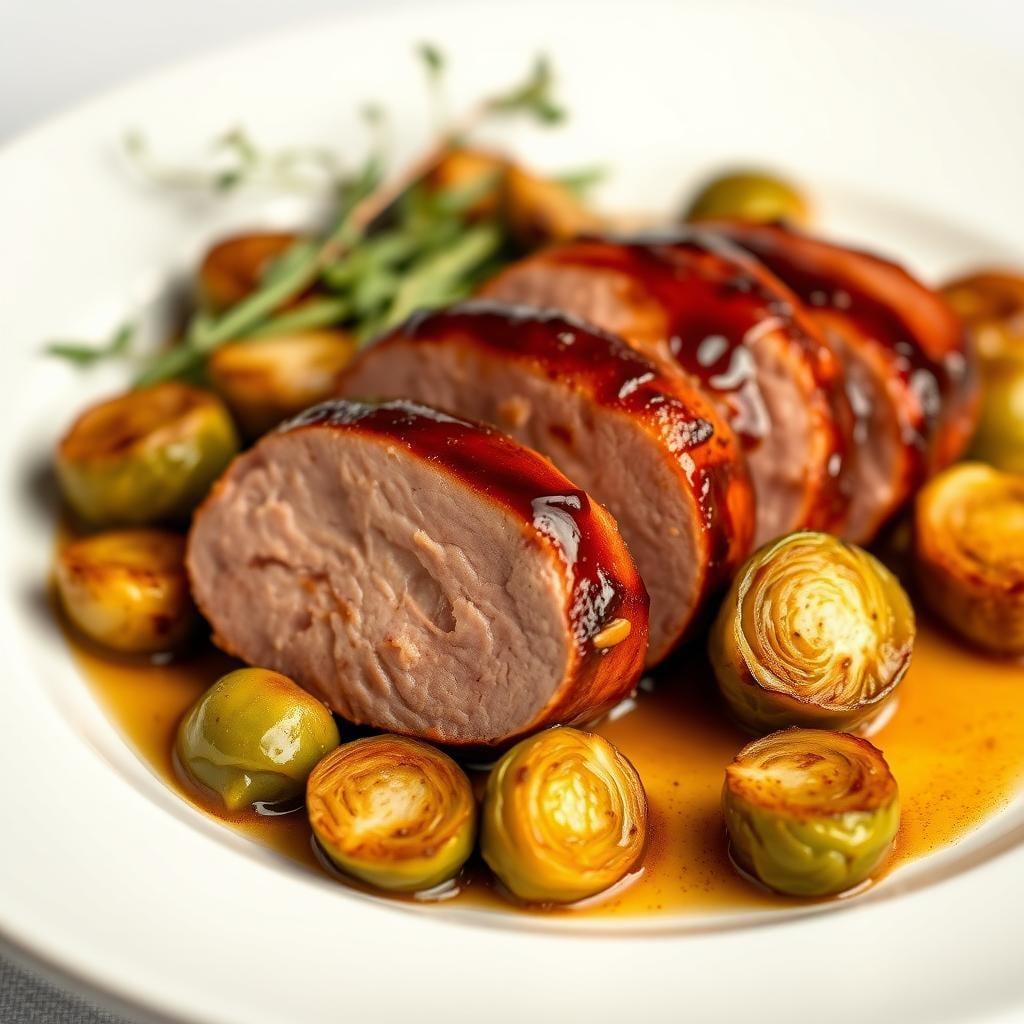Maple-Glazed Pork Tenderloin with Roasted Brussels Sprouts Maple-Glazed Pork Tenderloin with Roasted Brussels Sprouts