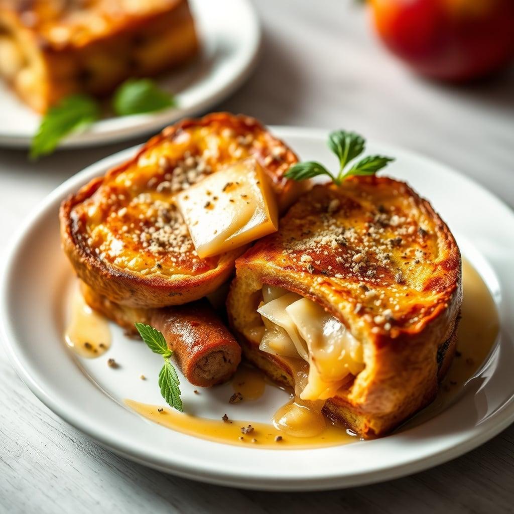 Spiced Apple & Cheddar Stuffed French Toast with Turkey Sausage Spiced Apple & Cheddar Stuffed French Toast with Turkey Sausage