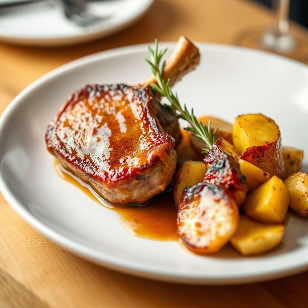 Pan-Seared Pork Chops with Apple Cider Pan Sauce and Rosemary Roasted Potatoes