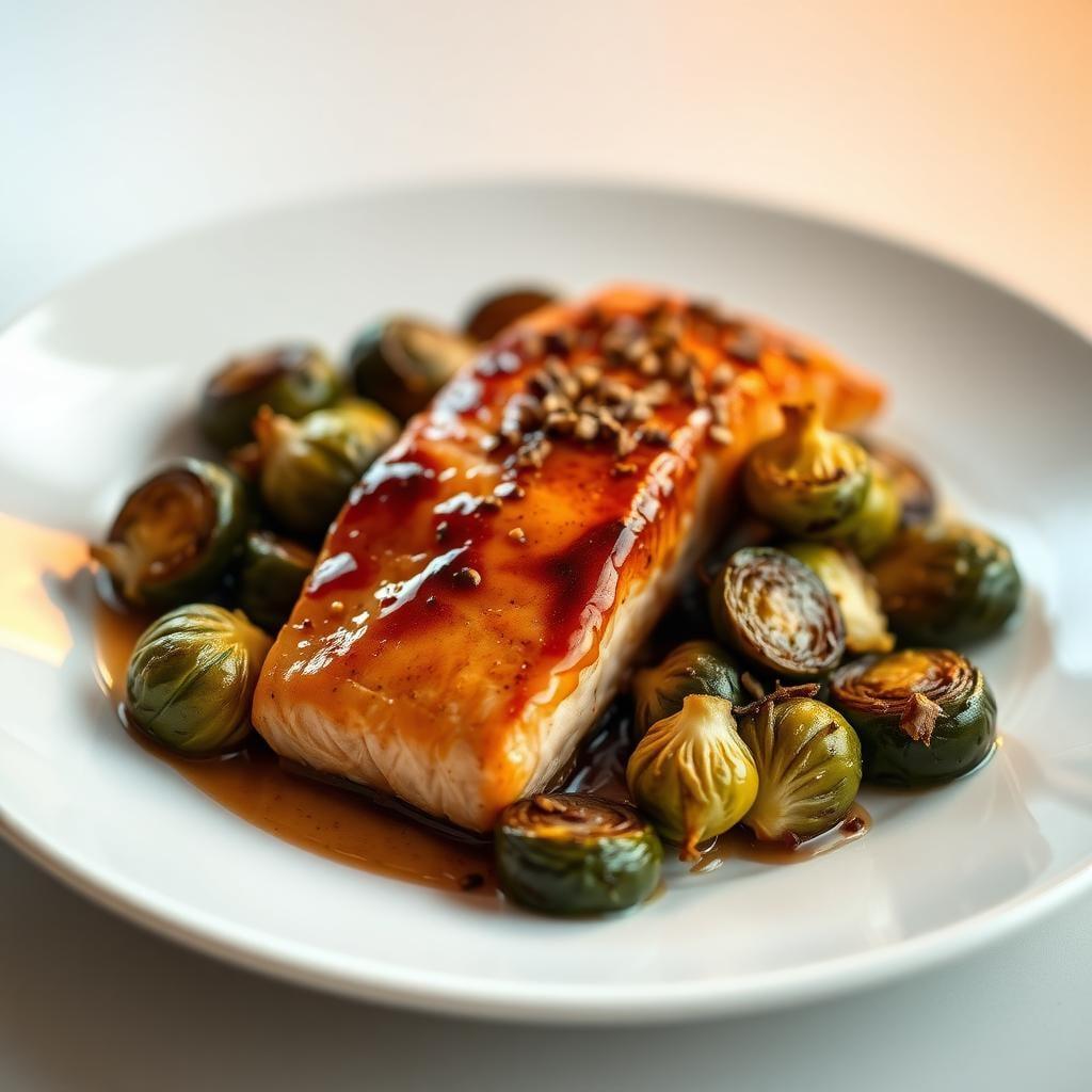 Maple-Glazed Salmon with Roasted Brussels Sprouts Maple-Glazed Salmon with Roasted Brussels Sprouts