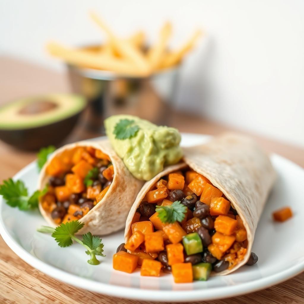 Spiced Black Bean & Sweet Potato Wrap with Avocado Cream Spiced Black Bean & Sweet Potato Wrap with Avocado Cream