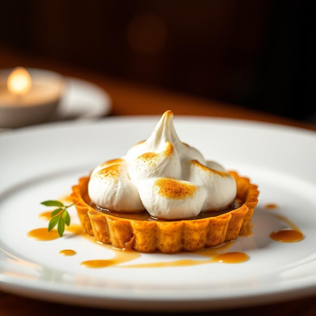 Caramelized White Chocolate and Chai-Spiced Pumpkin Tart with Brûléed Meringue