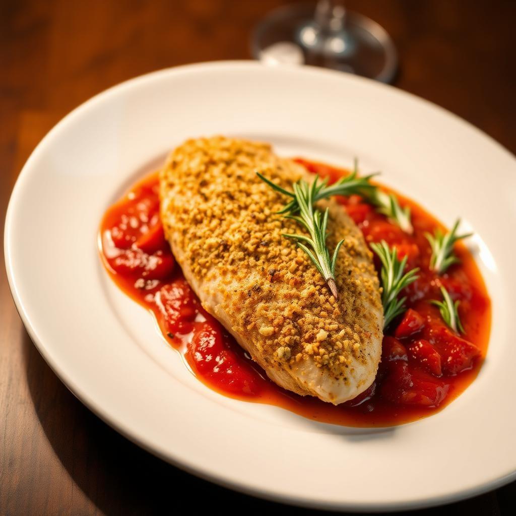 Herb-Crusted Chicken with Roasted Red Pepper Sauce Herb-Crusted Chicken with Roasted Red Pepper Sauce
