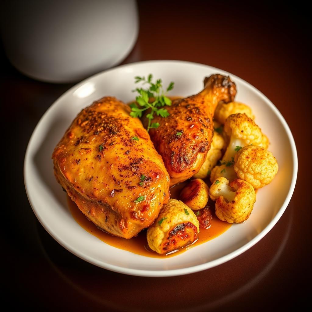 Air Fryer Moroccan-Spiced Chicken with Roasted Cauliflower