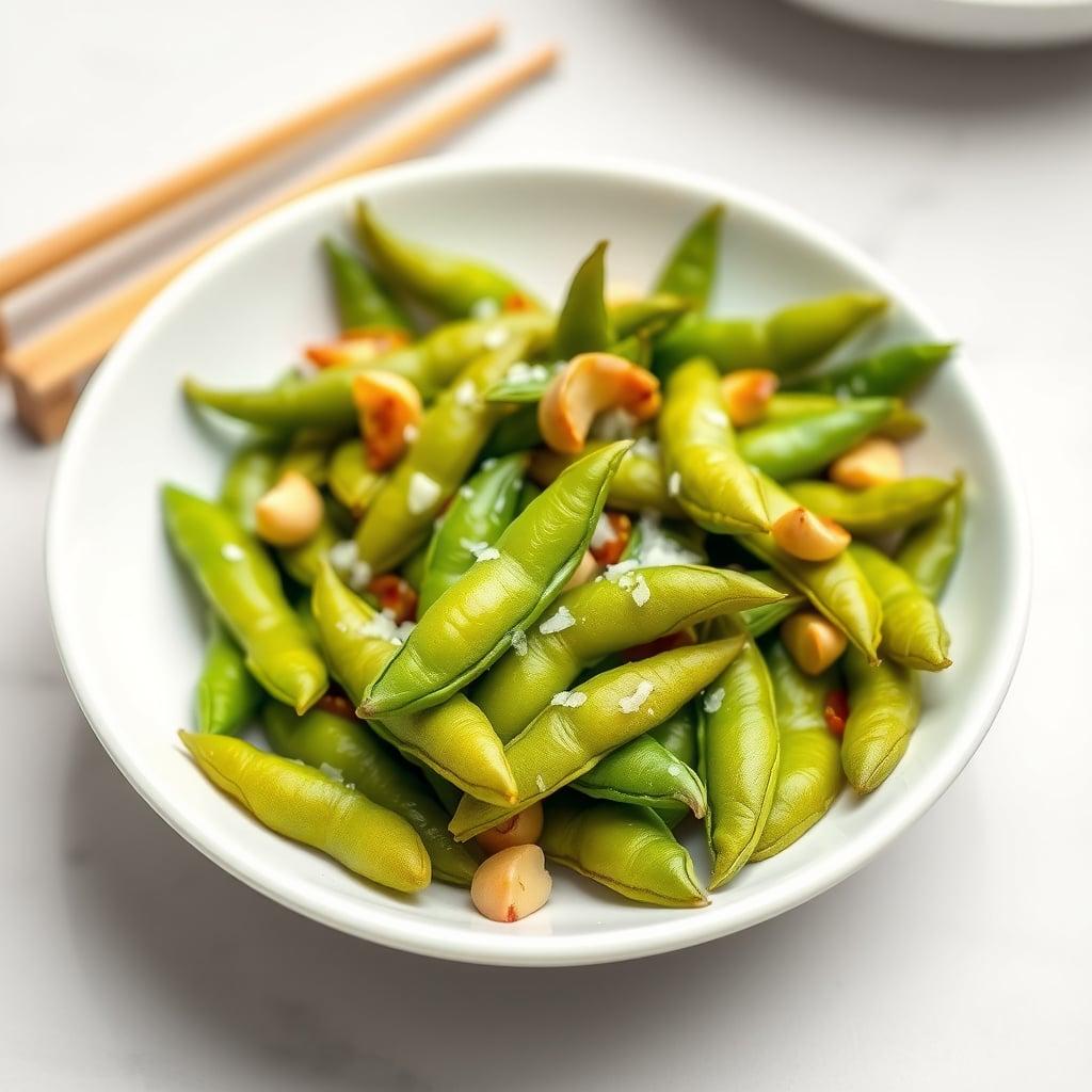 Aromatic Chili-Garlic Steamed Edamame with Flaky Sea Salt