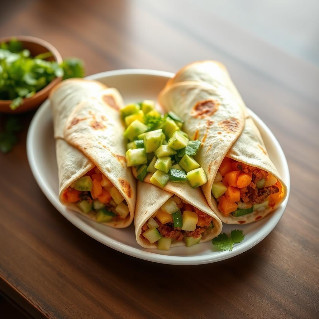 Mexican-Style Breakfast Burritos with Avocado Salsa Mexican-Style Breakfast Burritos with Avocado Salsa