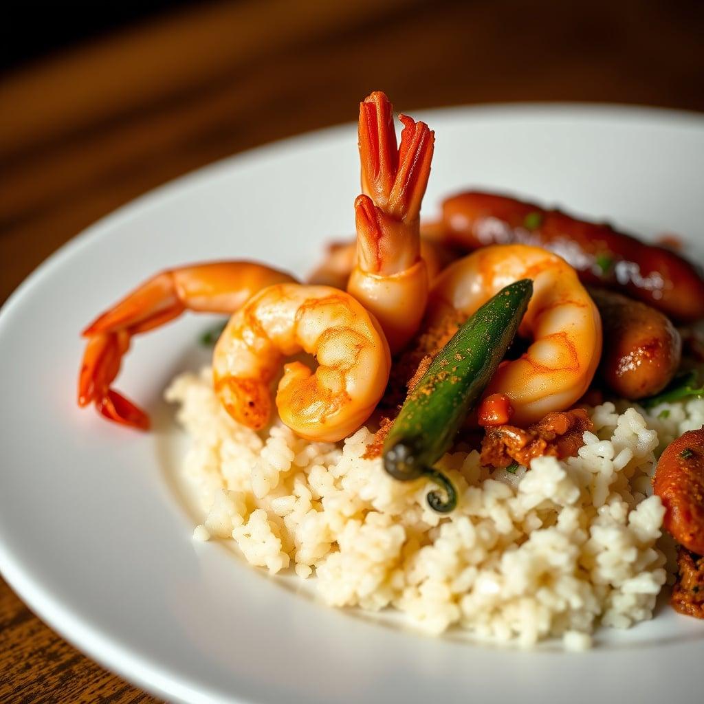 Cajun-Spiced Shrimp and Andouille Jambalaya with Charred Okra