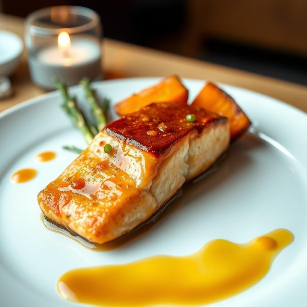 Maple-Glazed Salmon with Roasted Sweet Potatoes Maple-Glazed Salmon with Roasted Sweet Potatoes