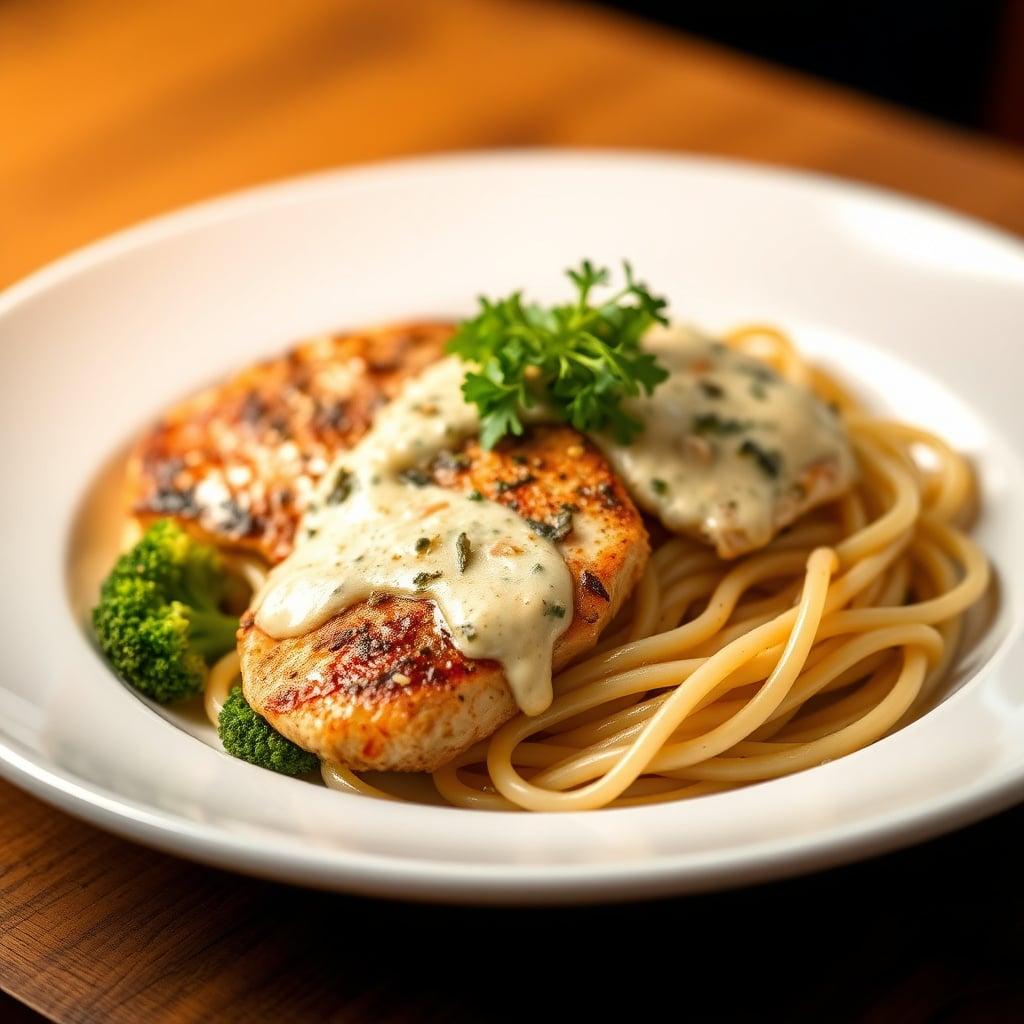 Pan-Seared Chicken with Creamy Broccoli Alfredo Pasta Pan-Seared Chicken with Creamy Broccoli Alfredo Pasta