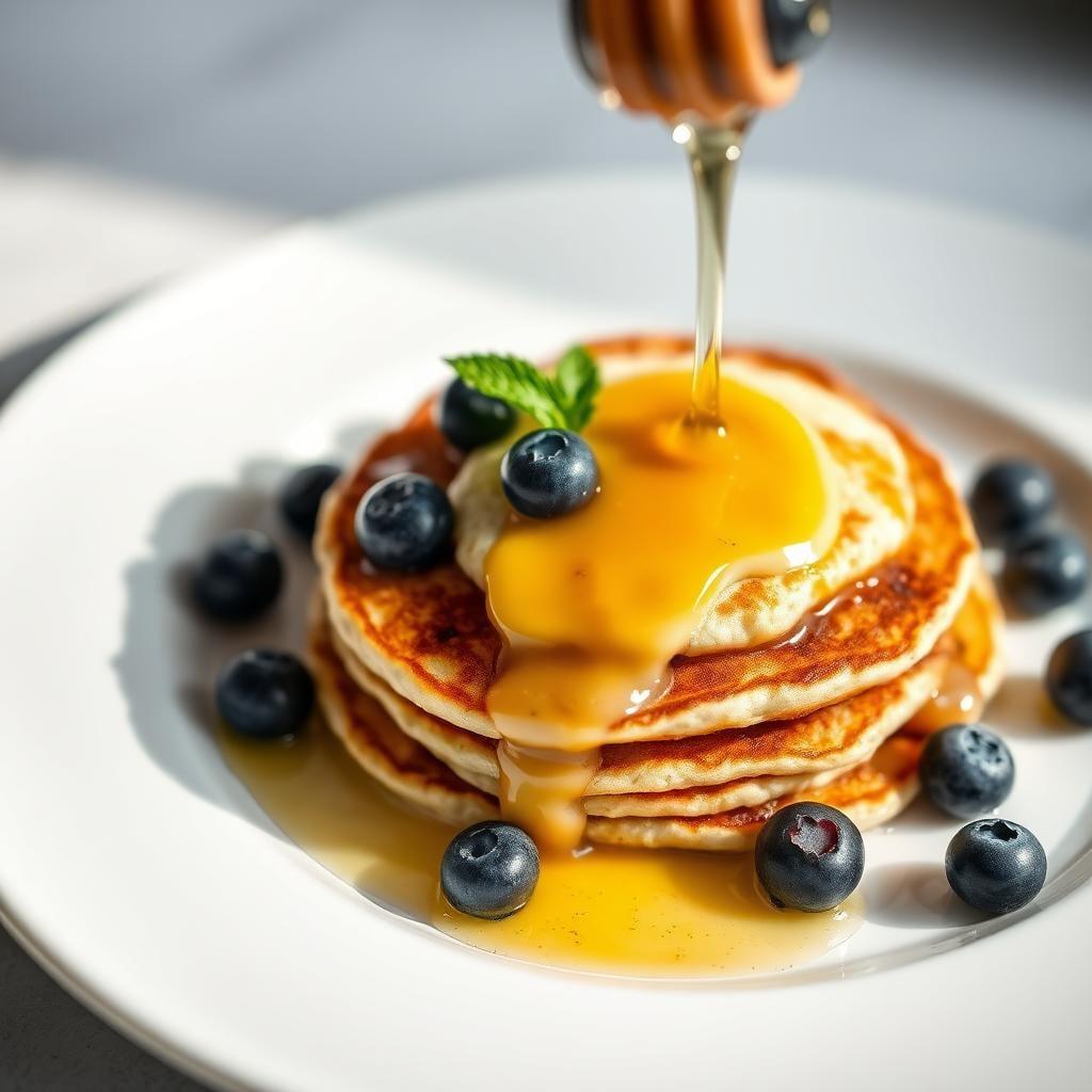 Blueberry-Lemon Ricotta Pancakes with Honey Drizzle