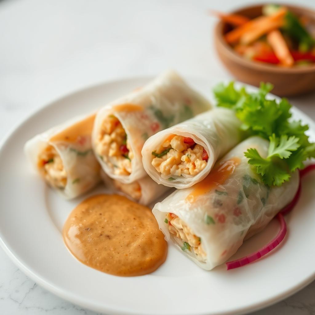 Asian-Inspired Rice Paper Rolls with Peanut Sauce