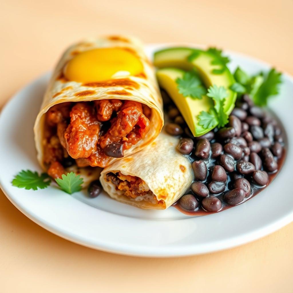 Breakfast Burrito with Chorizo, Black Beans, and Avocado